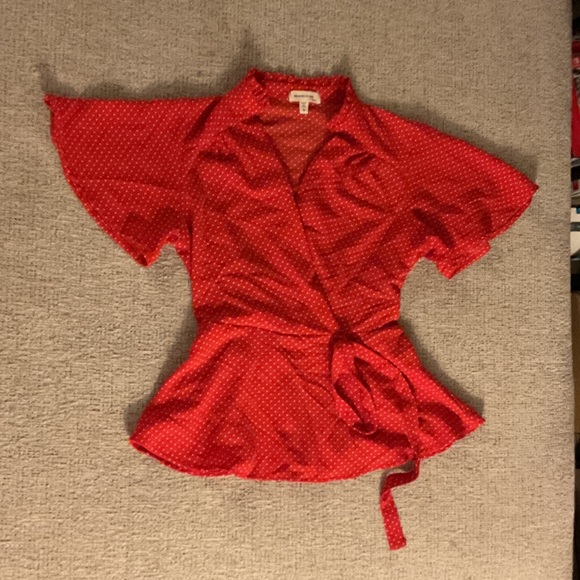Monteau Scarlet Polka Dot Wrap Blouse - Picture 1 of 3